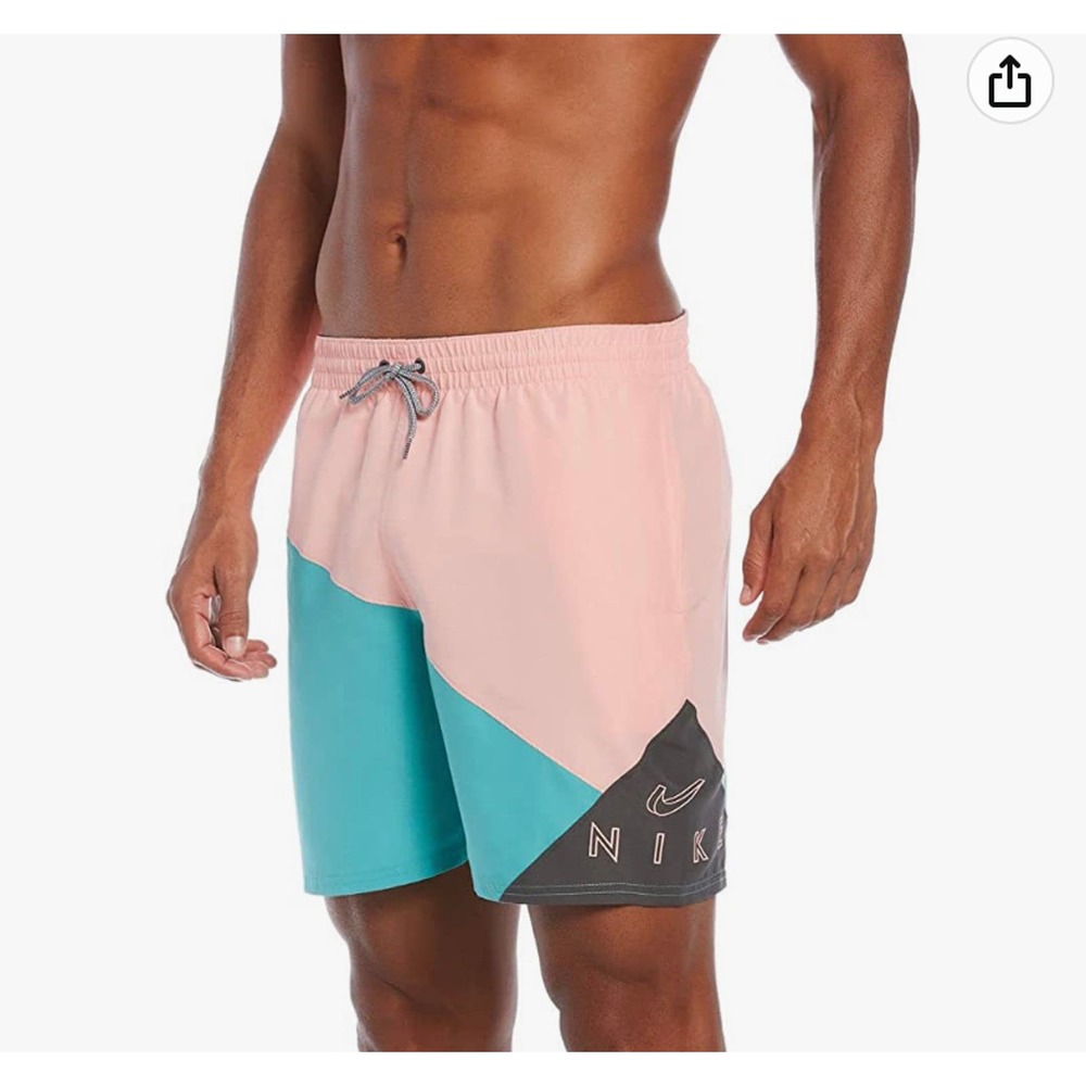 Nike Mens Logo Retro Pink Gray Jackknife Lined Volley Swim Trunks Shorts XXL NWT